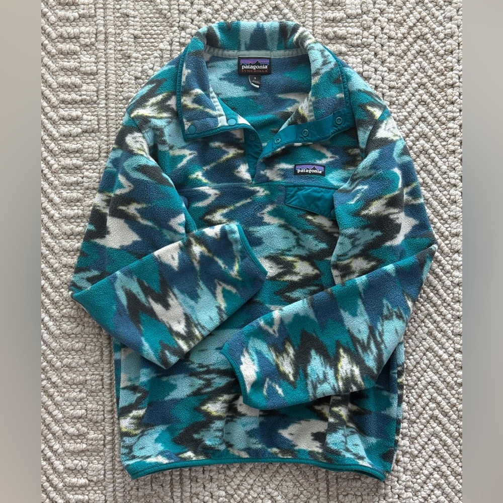 Patagonia Synchilla Trout Tails Elwha Blue Aztec Tribal Vintage Pullover